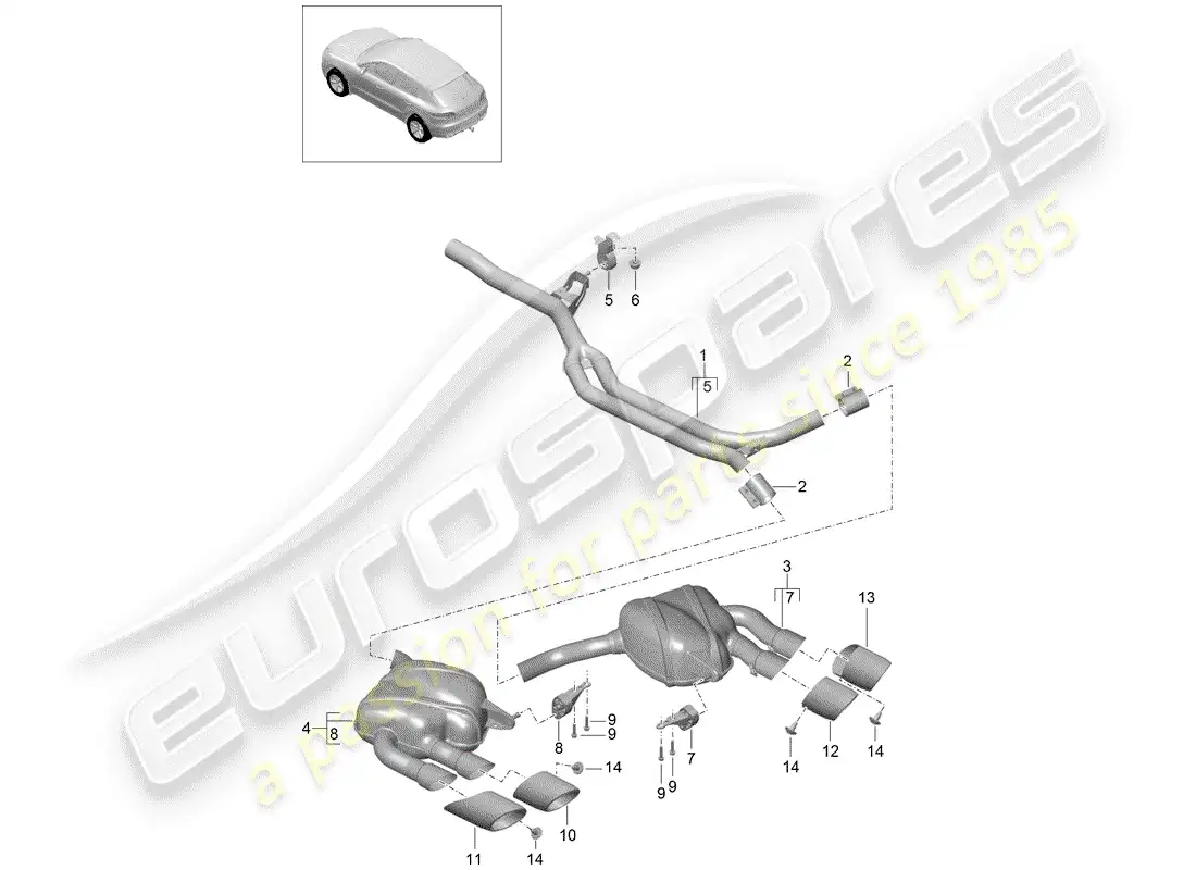 porsche 2018 (macan) exhaust system parts diagram