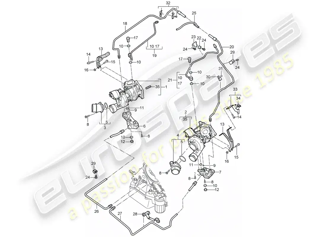 porsche 2006 (cayenne e1 9pa) exhaust gas turbocharger parts diagram