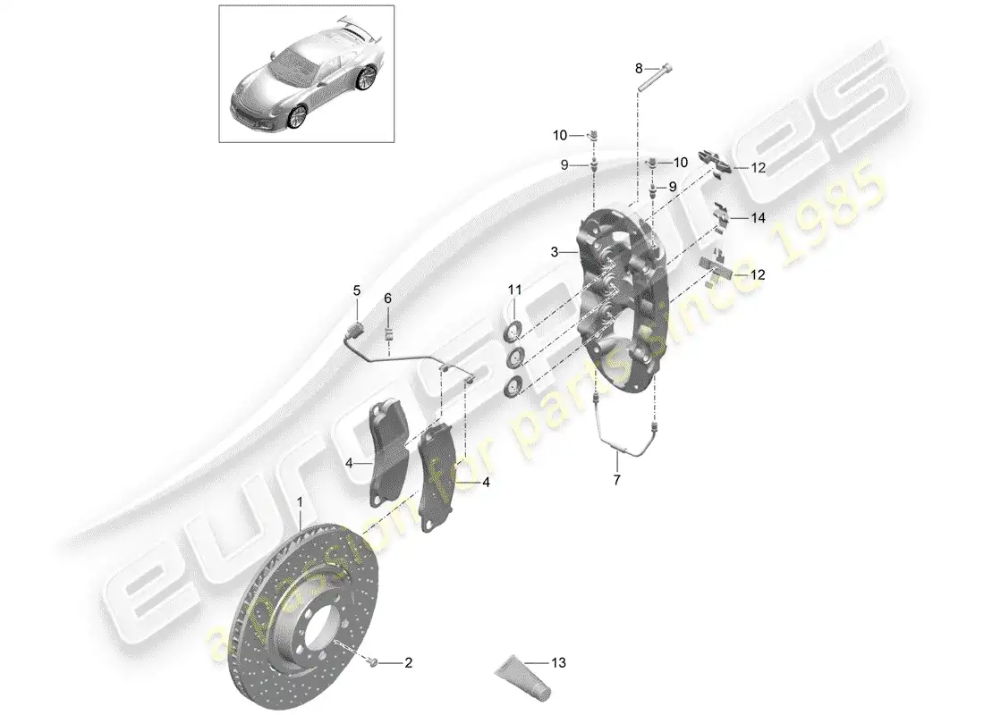 porsche 2018 (991-2 r/gt3/rs) disc brakes parts diagram