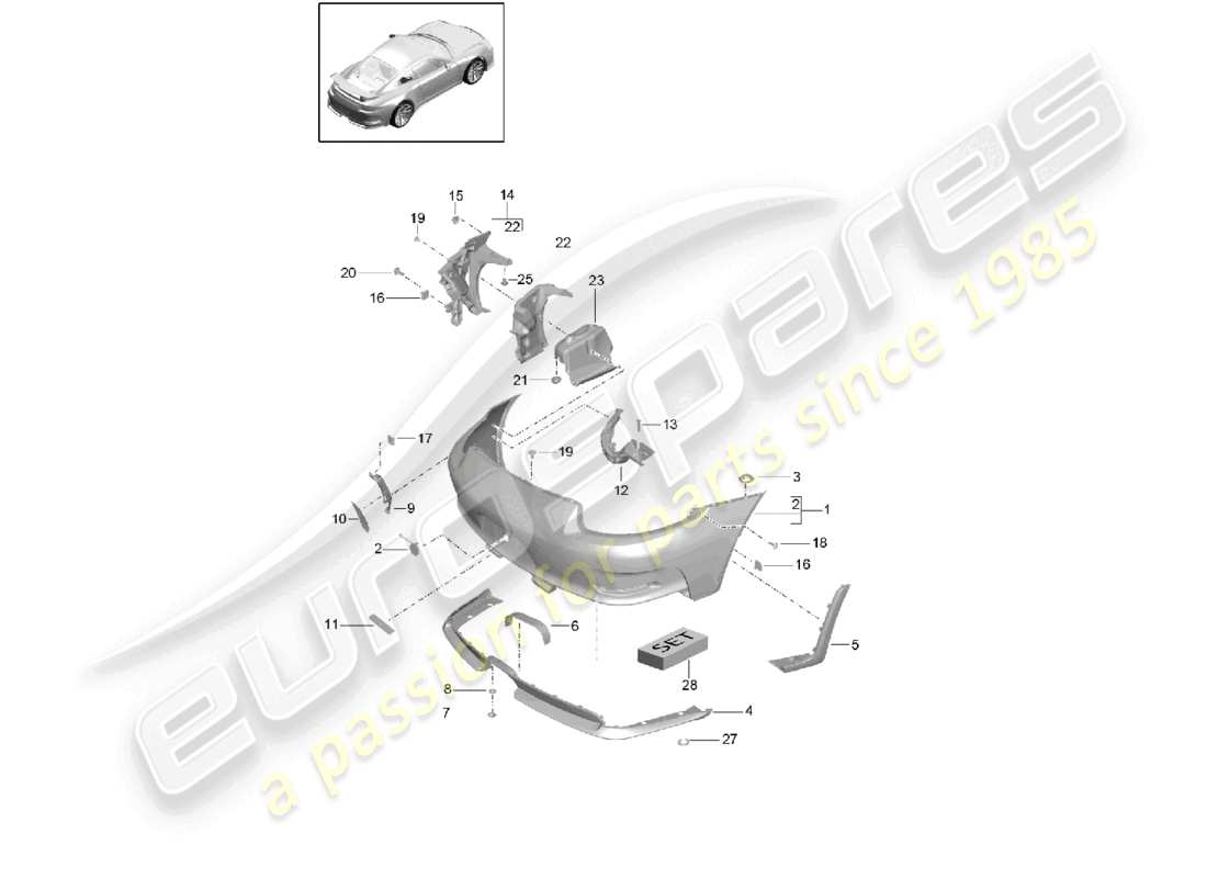 porsche 2021 (991-2 r/gt3/rs) bumper rear part diagram