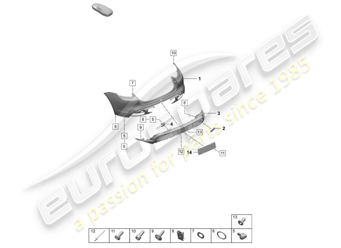 porsche 2025 (taycan 9j1-2) bumper rear for equipment variant: basic part diagram
