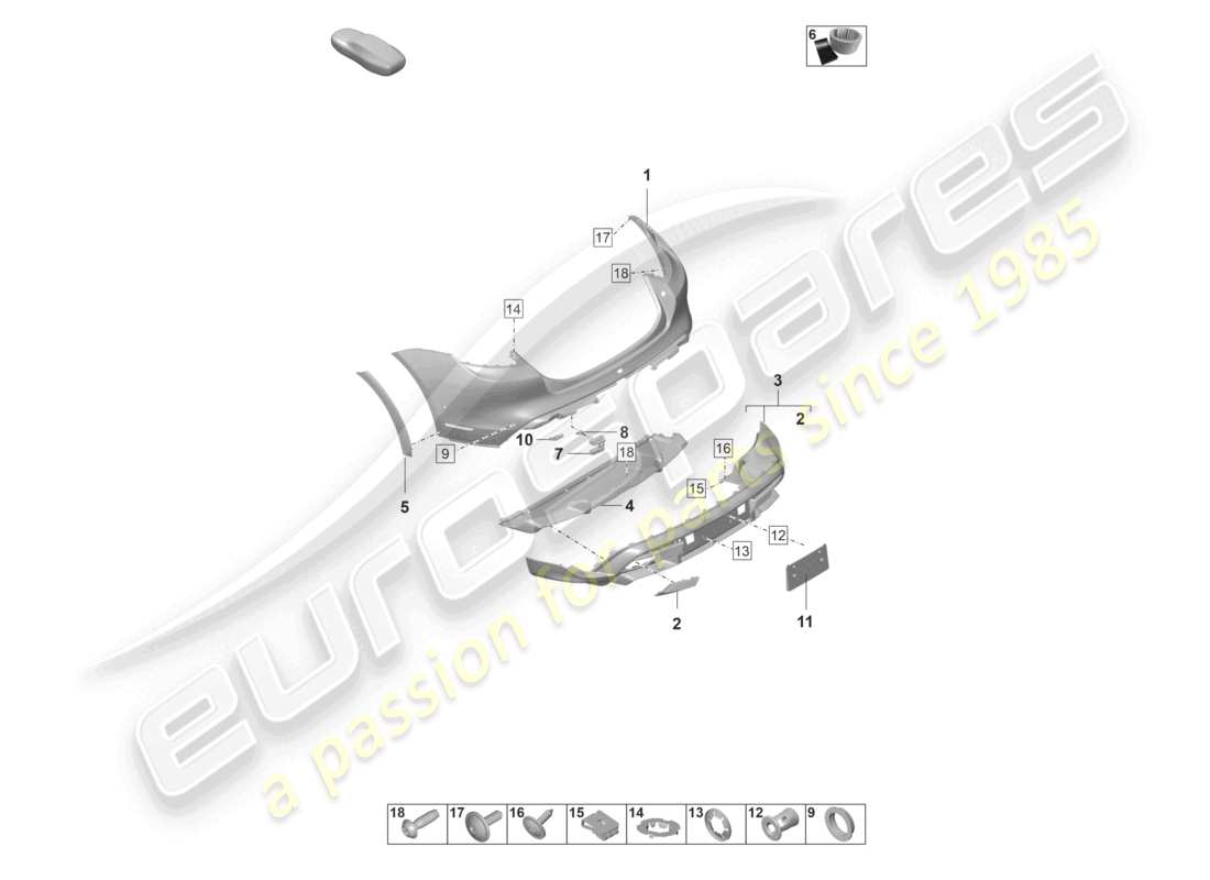 porsche 2025 (taycan 9j1-2) bumper rear taycan cross turismo turbo s part diagram