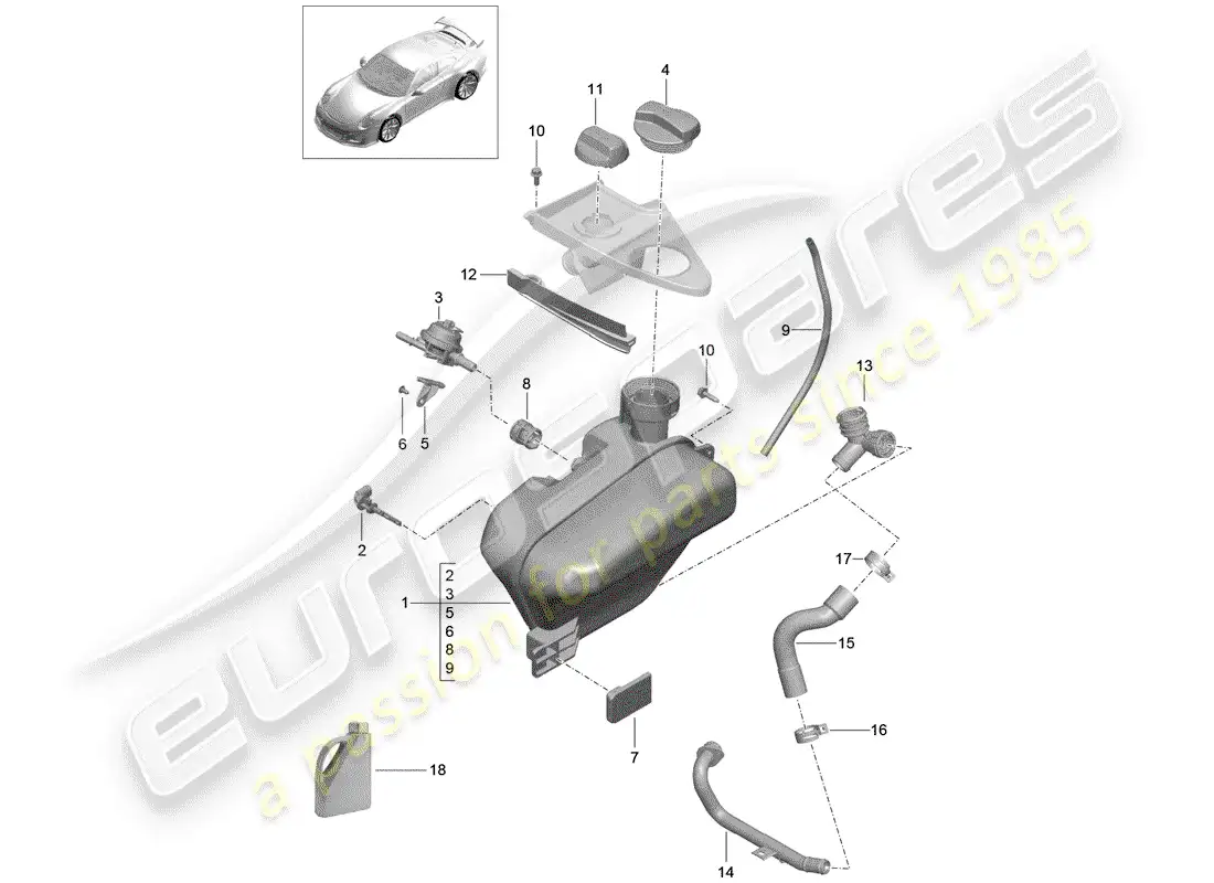 porsche 2014 (991-1 r/gt3/rs) water cooling parts diagram