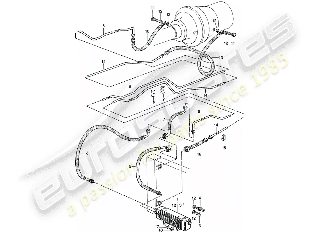 porsche 1983 (928) automatic transmission - atf cooler - atf lines - atf cooler parts diagram