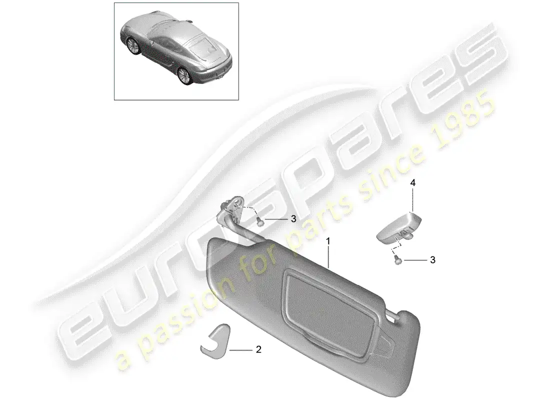 porsche 2016 (981 cayman) sun vizors parts diagram