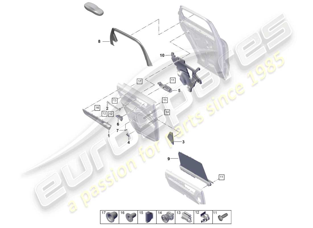 porsche 2024 (cayenne e3 pa) door panel rear trim and accessories part diagram