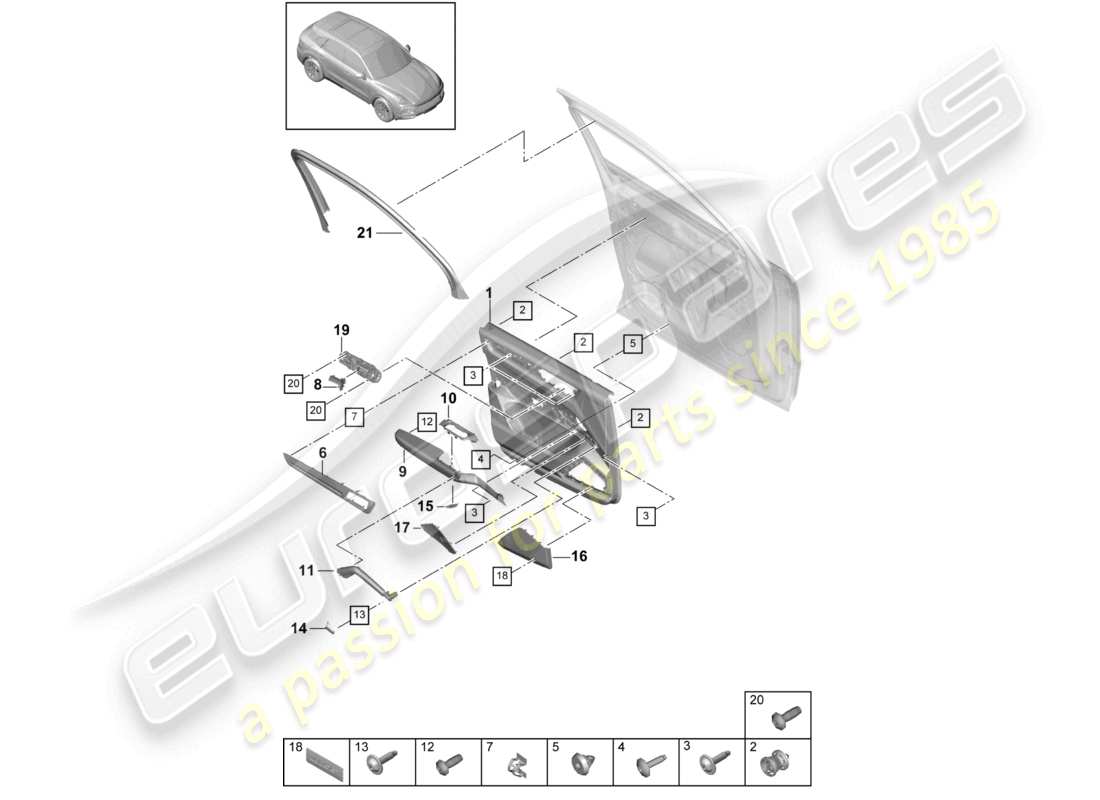 porsche 2021 (cayenne e3 9ya/9yb) door trim front (leather/alcantara) part diagram