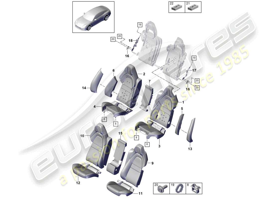porsche 2021 (panamera 971-1) seat rear for vehicles with extended wheelbase comfort version foam part seat covers part diagram