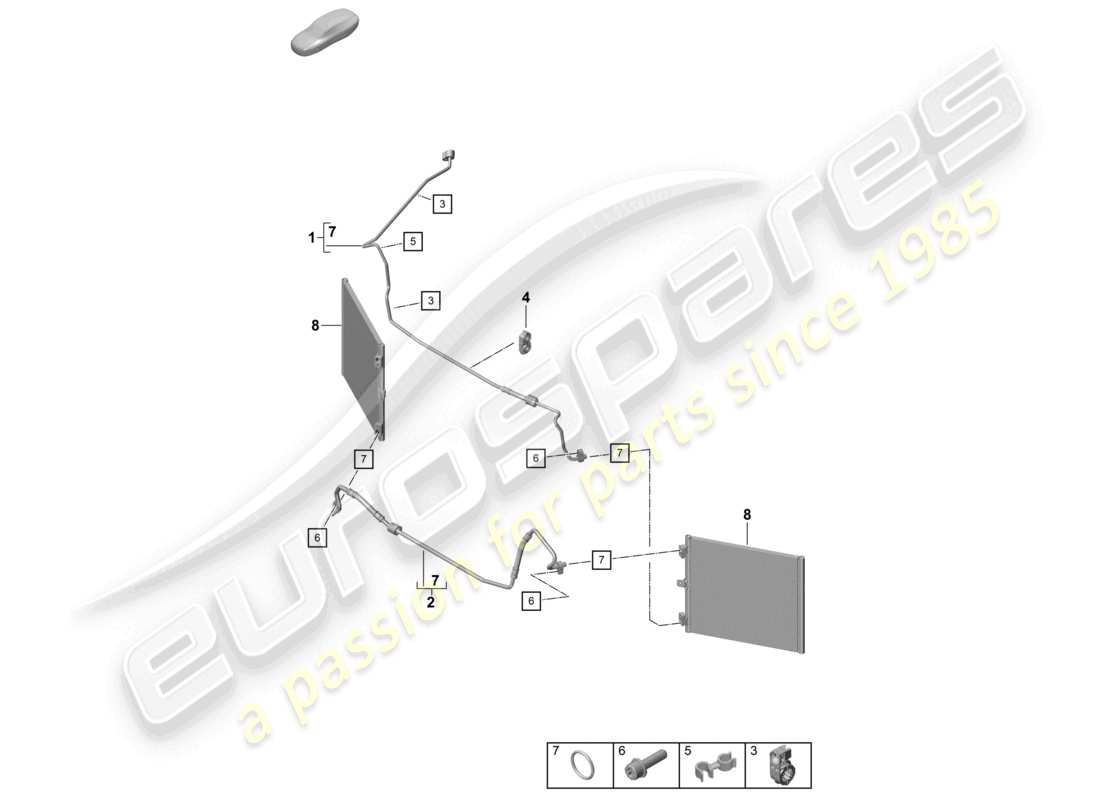porsche 2021 (718 boxster spyder) air conditioning front refrigerant line wheel housing part diagram