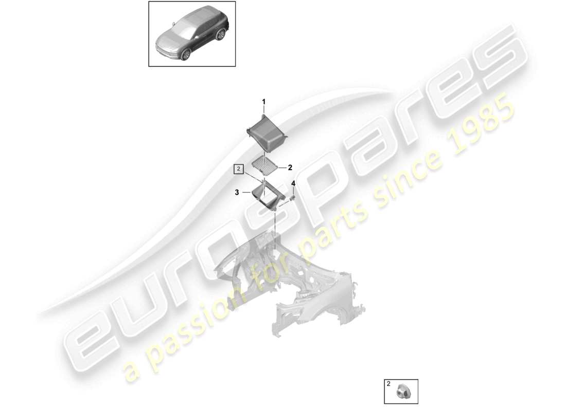 porsche 2021 (cayenne e3 9ya/9yb) fresh air intake air distribution housing part diagram