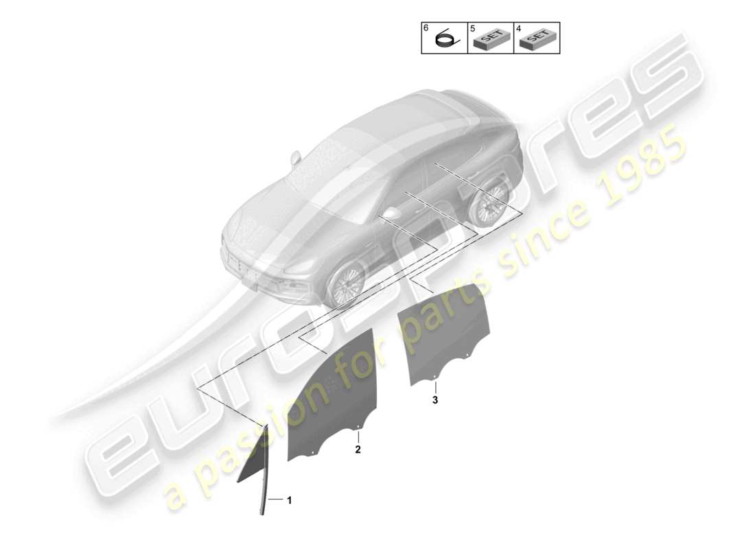 porsche 2021 (cayenne e3 9ya/9yb) side window doors coupe part diagram
