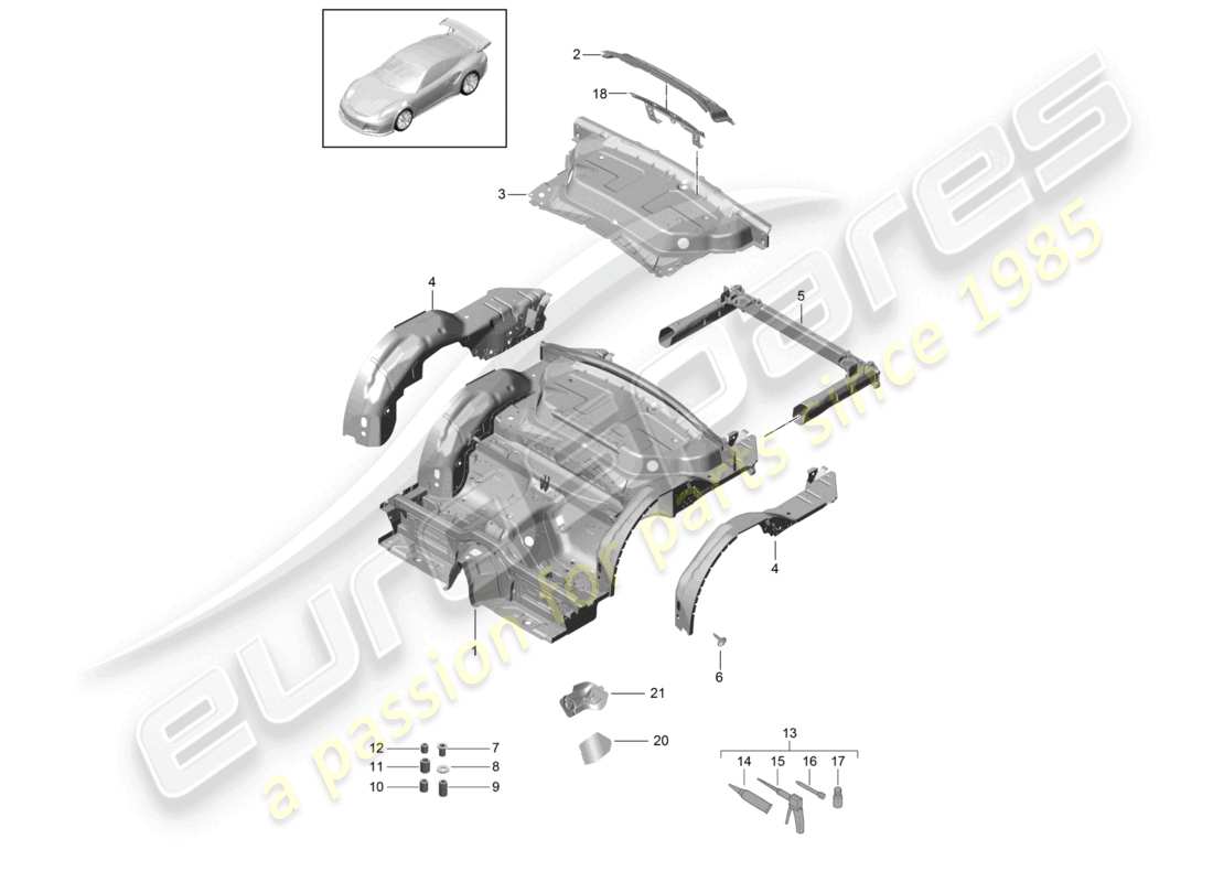 porsche 2021 (991-2 r/gt3/rs) rear end part diagram
