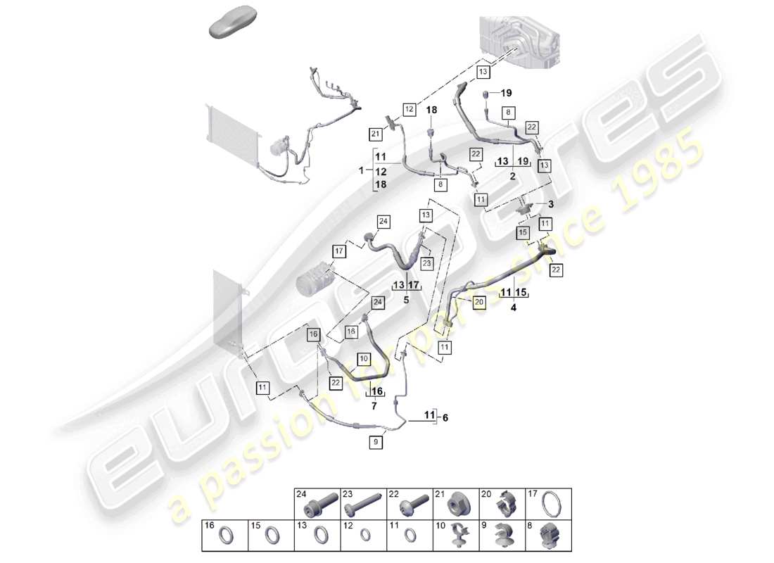 porsche 2026 (cayenne e3 pa) air conditioning lhd refrigerant line v8 part diagram