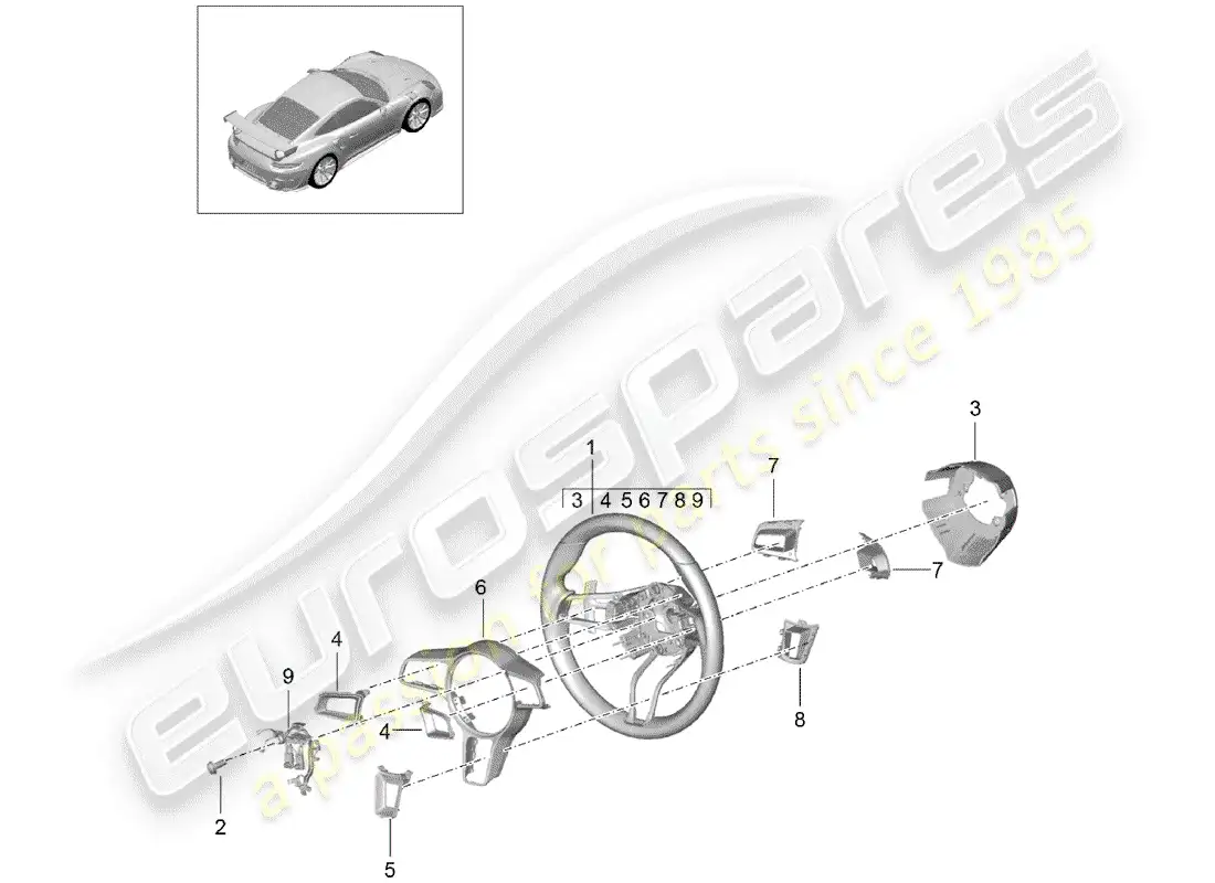 porsche 2016 (991-1 turbo) steering wheel parts diagram