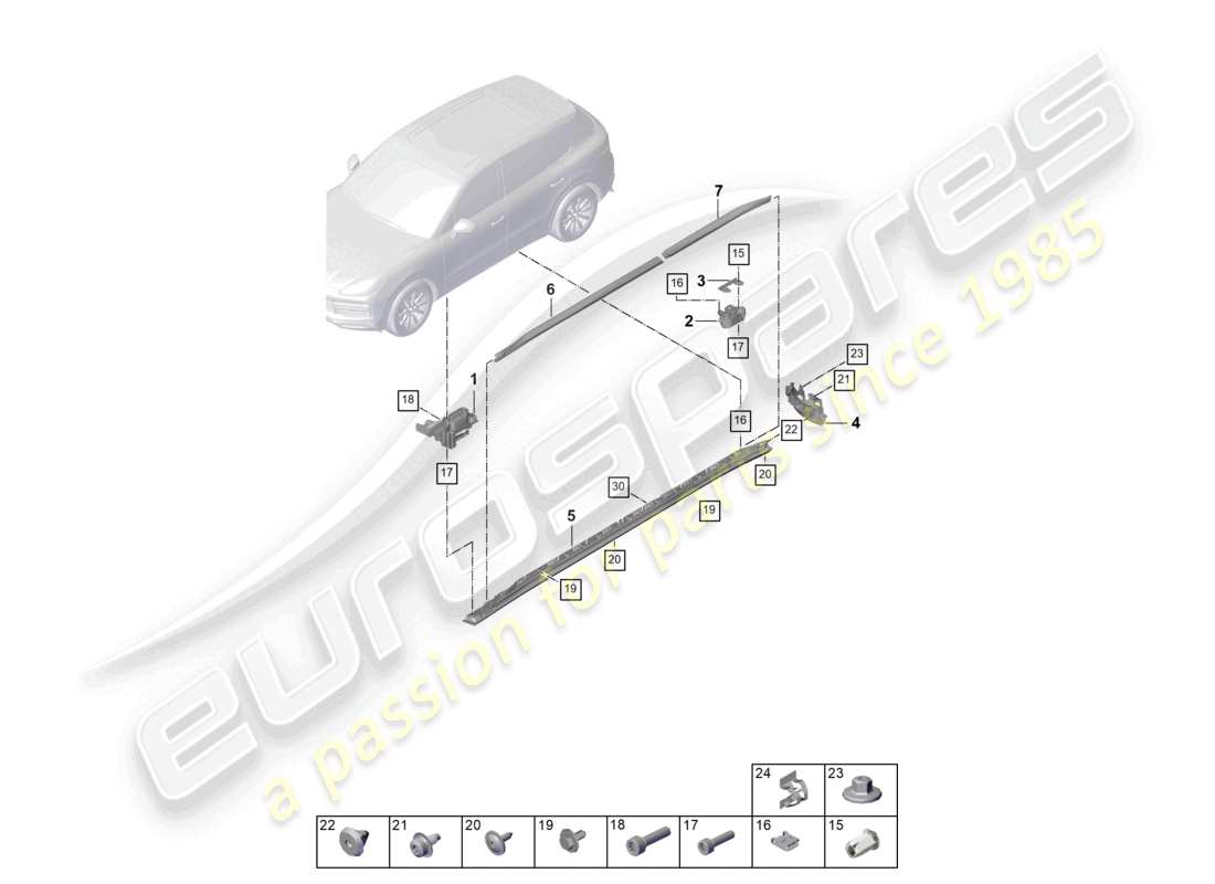 porsche 2024 (cayenne e3 pa) side member trim sport design package accessories part diagram