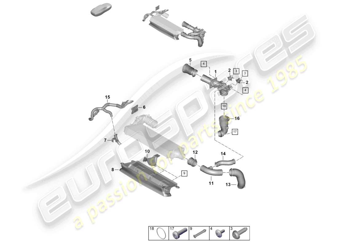 porsche 2024 (992-2) charge air cooler air guide part diagram