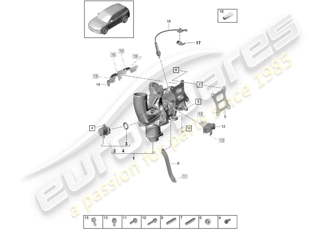 porsche 2021 (cayenne e3 9ya/9yb) exhaust gas turbocharger lambda probe part diagram