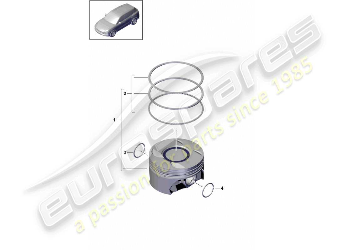 porsche 2021 (cayenne e3 9ya/9yb) piston complete piston ring part diagram