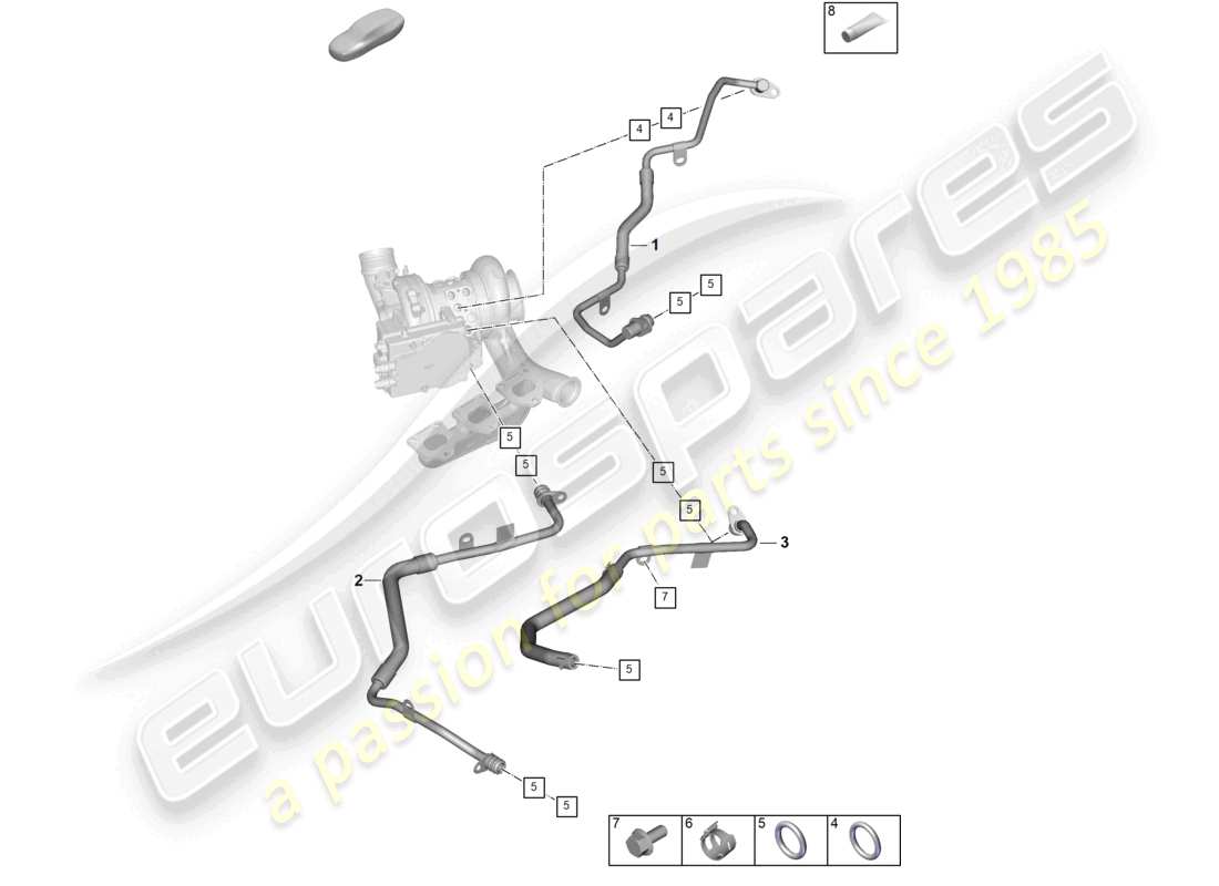 porsche 2024 (992-2) exhaust gas turbocharger oil pipe part diagram