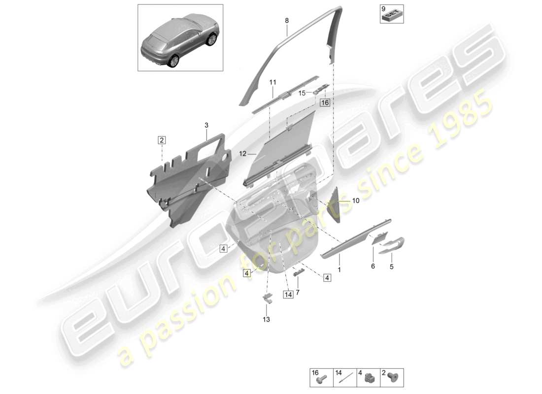 porsche 2021 (macan) accessories rear door panel parts diagram