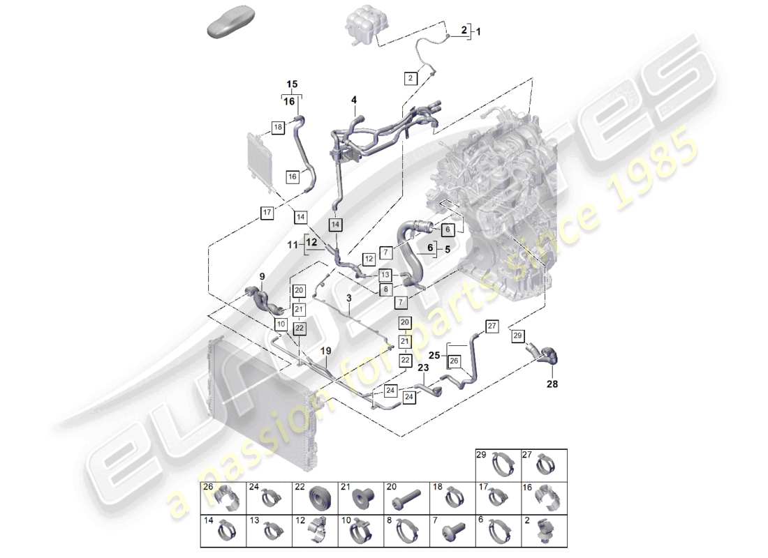 porsche 2025 (cayenne e3 pa) coolant cooling system coolant expansion tank coolant pipe part diagram