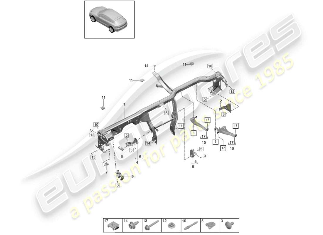 porsche 2021 (macan) retaining frame dashboard part diagram