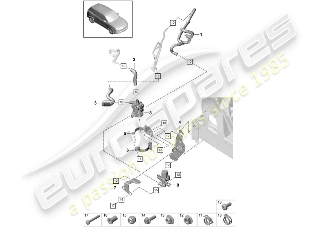 porsche 2021 (cayenne e3 9ya/9yb) heater r4 low-temperature circuit left front for vehicles with hybrid drive part diagram