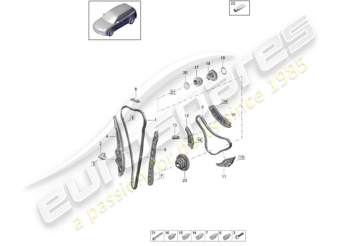 porsche 2021 (cayenne e3 9ya/9yb) timing chain slide rail chain tensioner part diagram