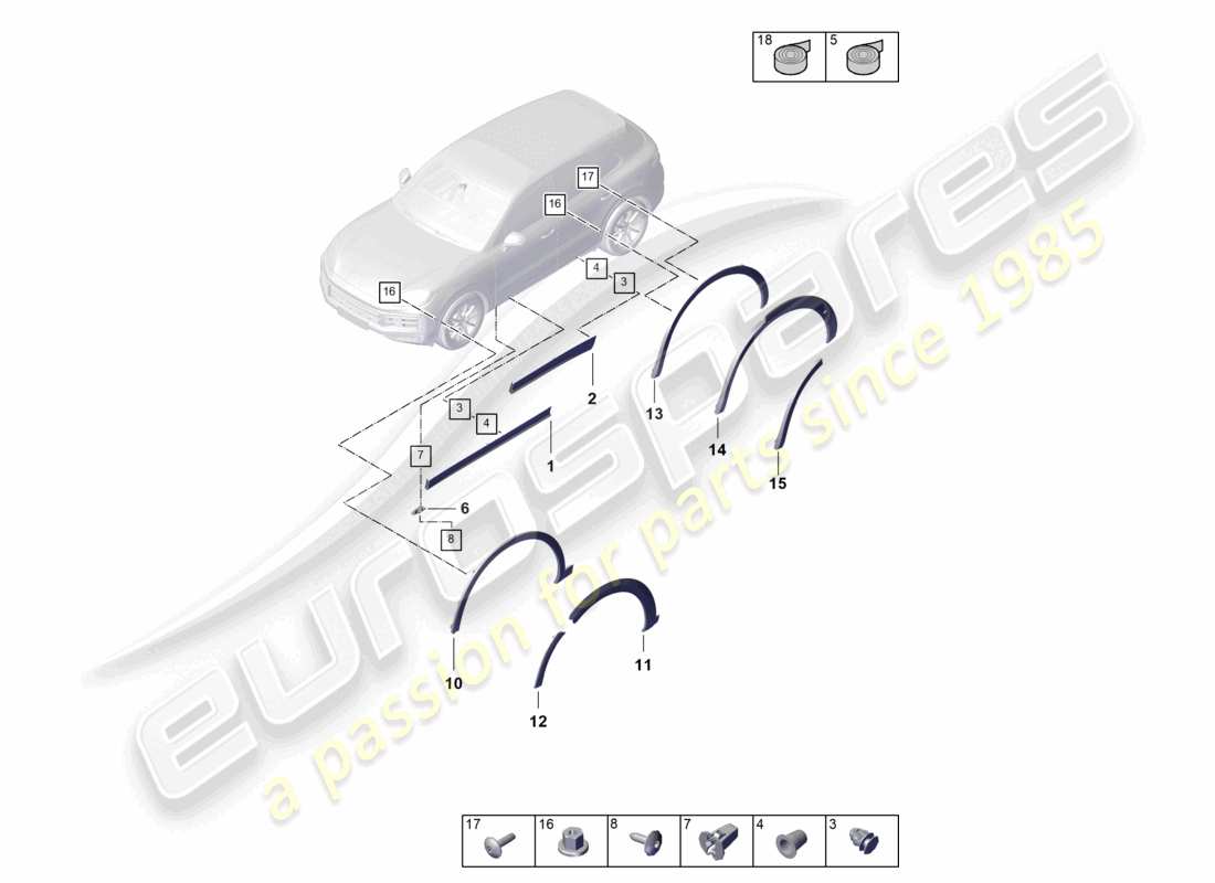porsche 2024 (cayenne e3 pa) wheel arch cover molding for door coupe part diagram