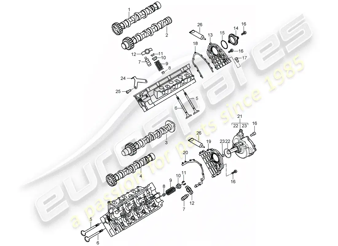 porsche 2009 (cayenne e1 9pa) camshaft, valves part diagram