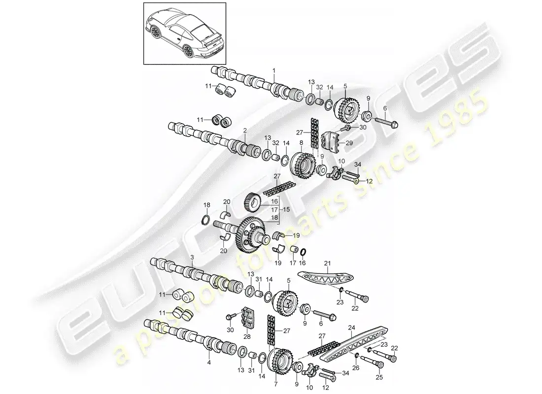 porsche 2007 (997-1 gt3) valve control parts diagram