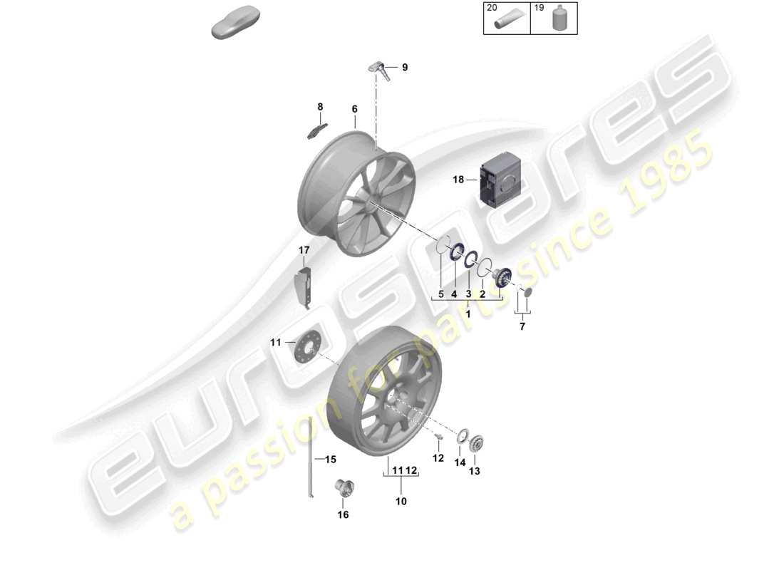 porsche 2024 (992-2) individual parts alloy wheel with central locking part diagram