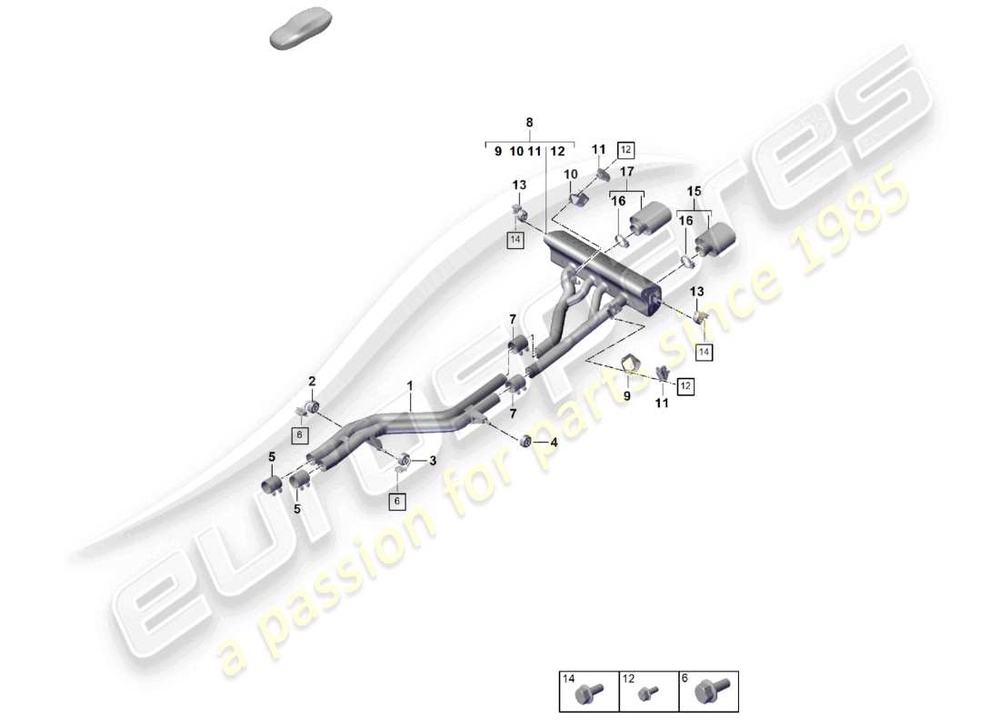 porsche 2026 (cayenne e3 pa) exhaust system sport version front silencer rear silencer tailpipe part diagram