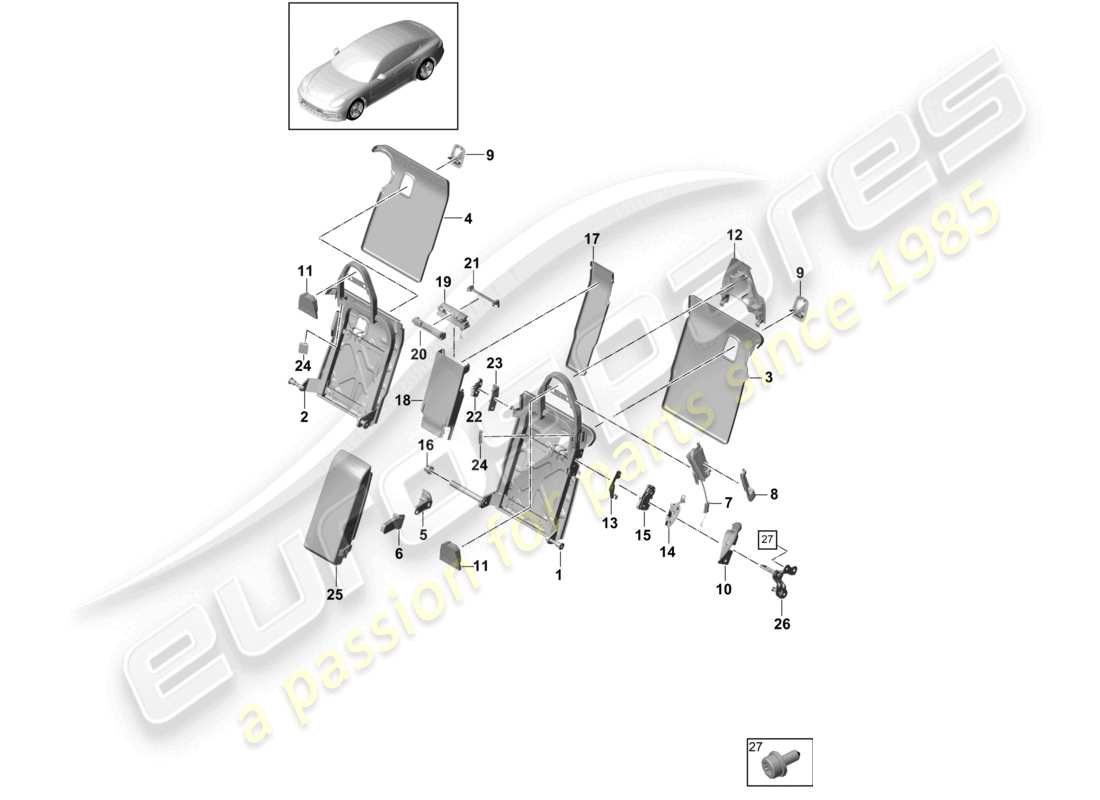 porsche 2022 (panamera 971-2) back seat backrest trim accessories comfort version sport version part diagram