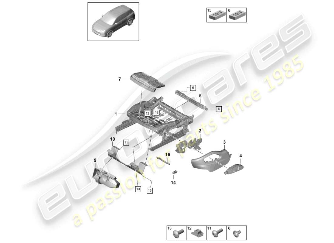 porsche 2021 (cayenne e3 9ya/9yb) seat frame sports seat part diagram