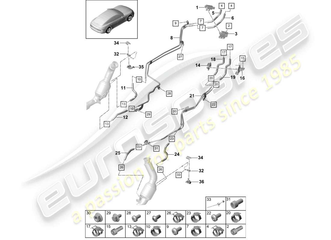 porsche 2021 (panamera 971-1) exhaust system exhaust gas treatment system sensors for vehicles with a petrol particulate filter part diagram