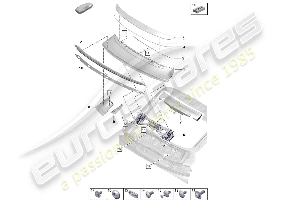 porsche 2025 (cayenne e3 pa) rear spoiler basis / turbo coupe part diagram