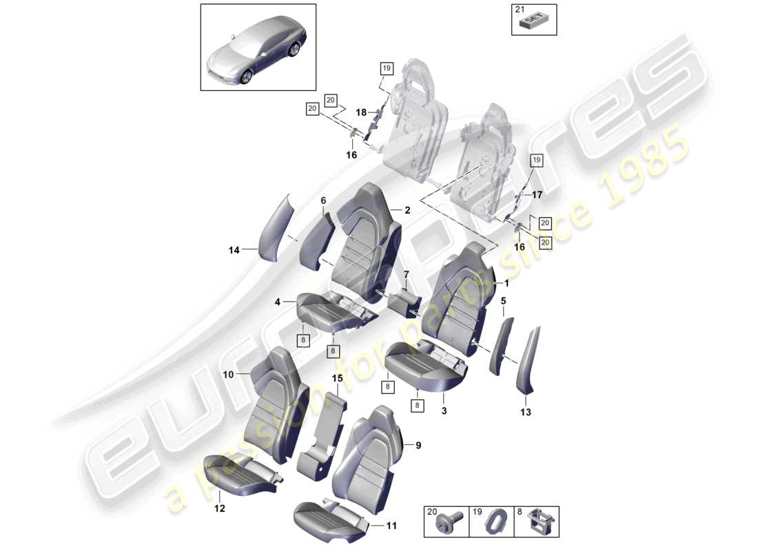 porsche 2021 (panamera 971-1) seat rear sport version foam part part diagram