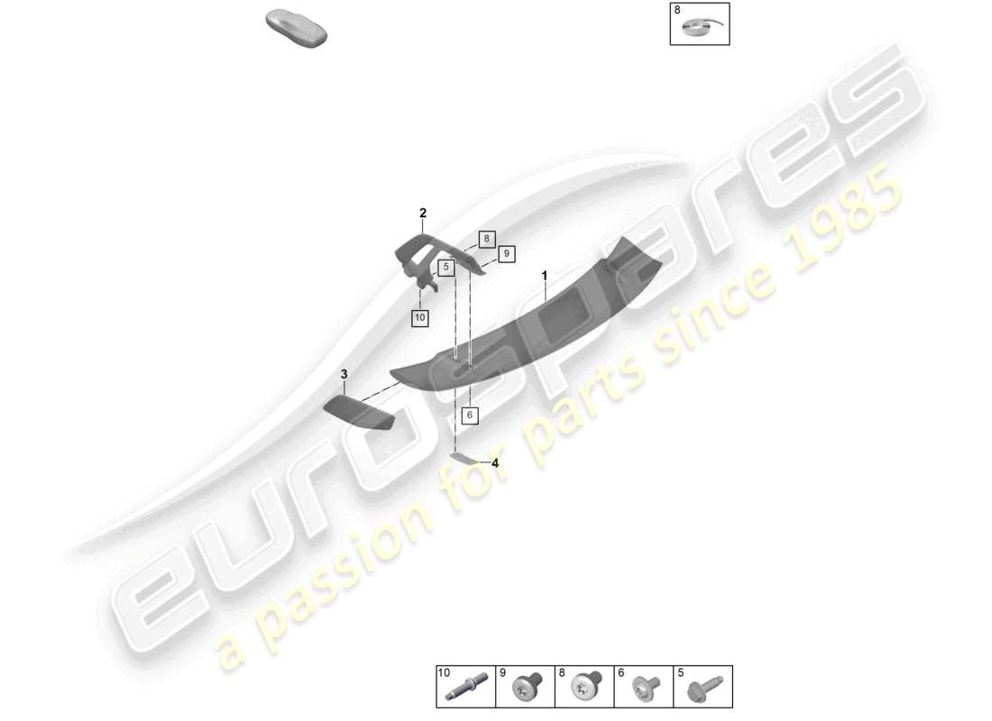 porsche 2026 (992-2 gt3) rear spoiler part diagram