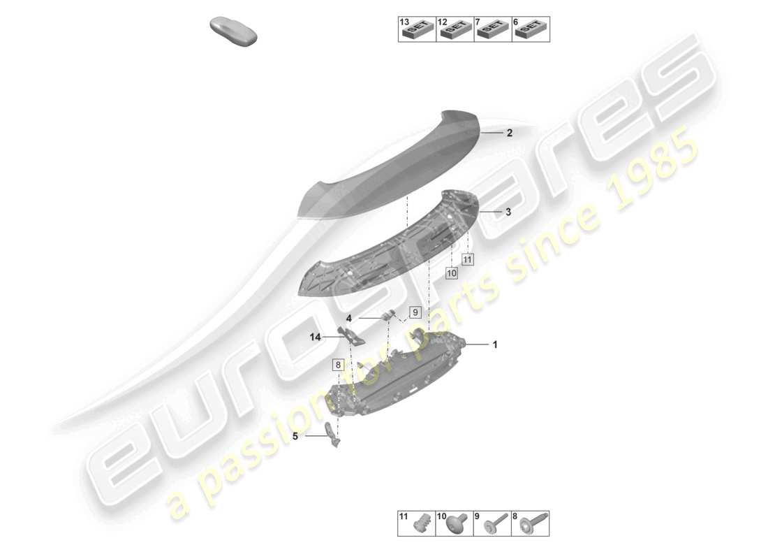 porsche 2022 (992-1) rear spoiler parts diagram
