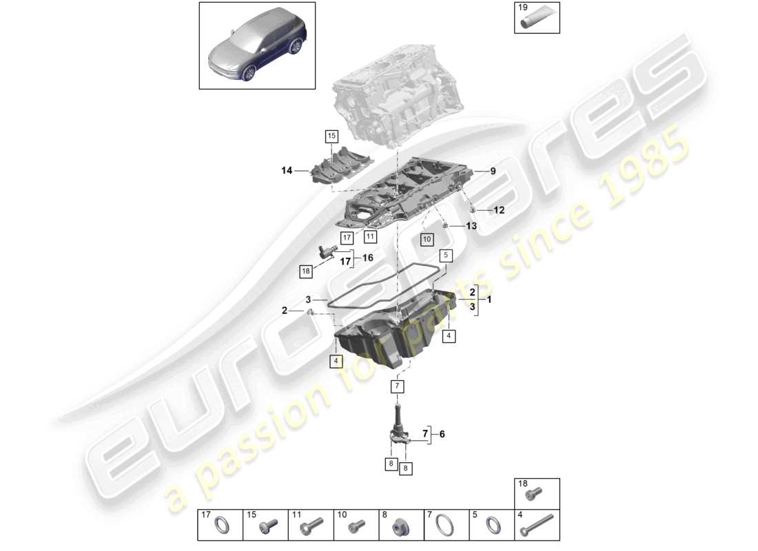 porsche 2021 (cayenne e3 9ya/9yb) oil-conducting housing oil sump part diagram