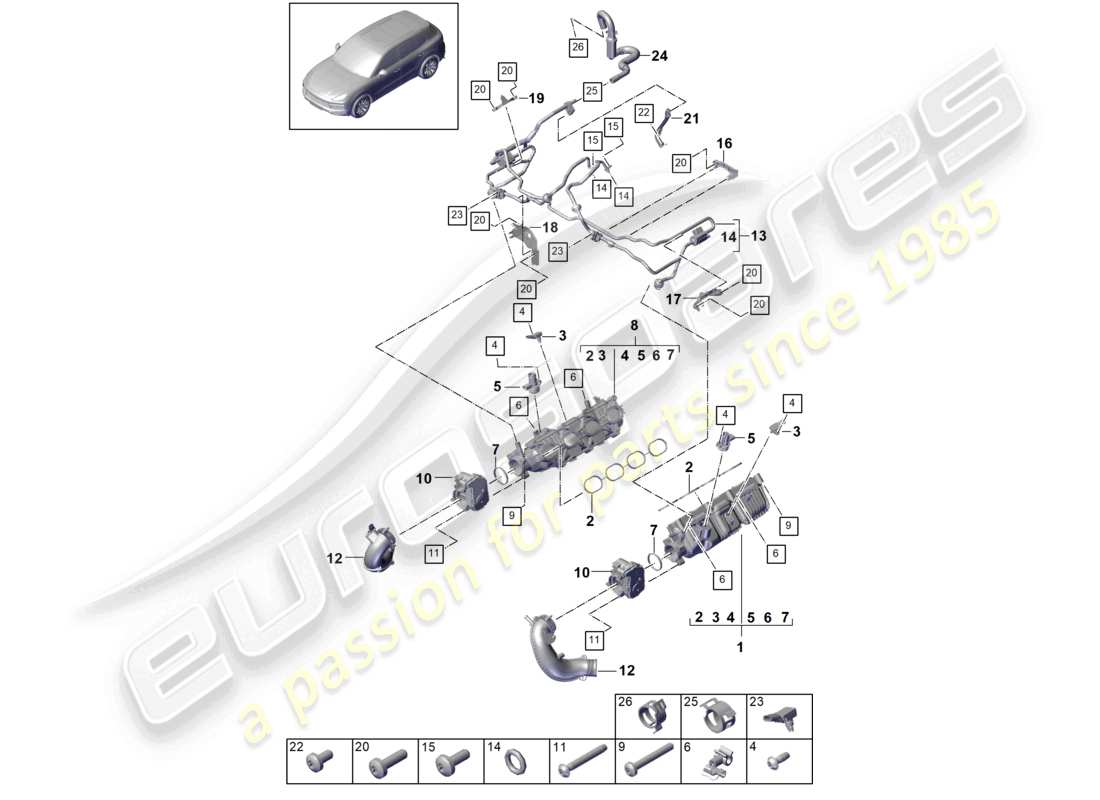 porsche 2021 (cayenne e3 9ya/9yb) intake manifold throttle valve adapter ventilation for fuel tank part diagram