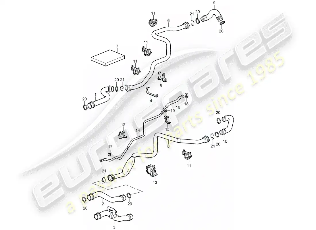 porsche 2008 (997-1 turbo / gt2) water cooling 1 parts diagram