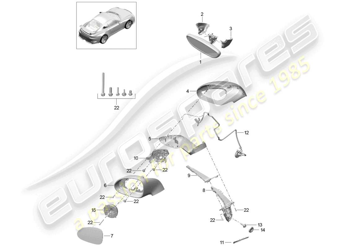 porsche 2021 (991-2 r/gt3/rs) interior mirror exterior mirror part diagram