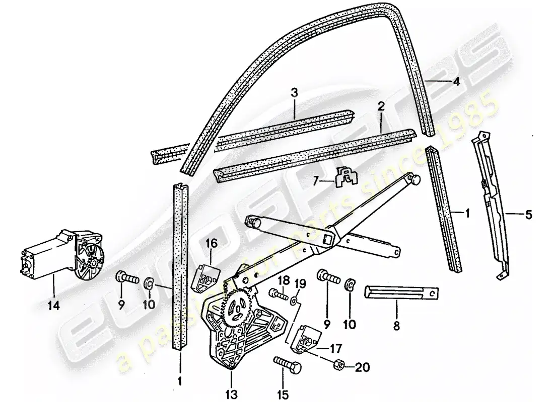 porsche 1990 (944) window regulator - glass channel parts diagram