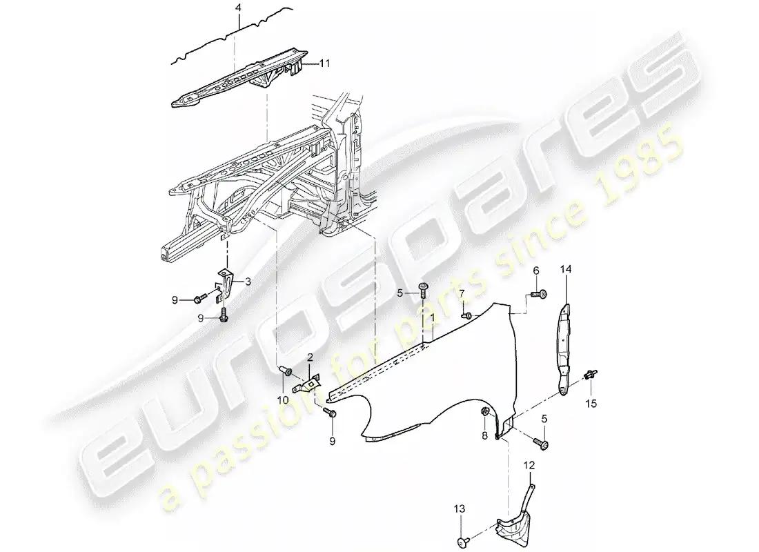 porsche 2005 (cayenne e1 9pa) fender part diagram