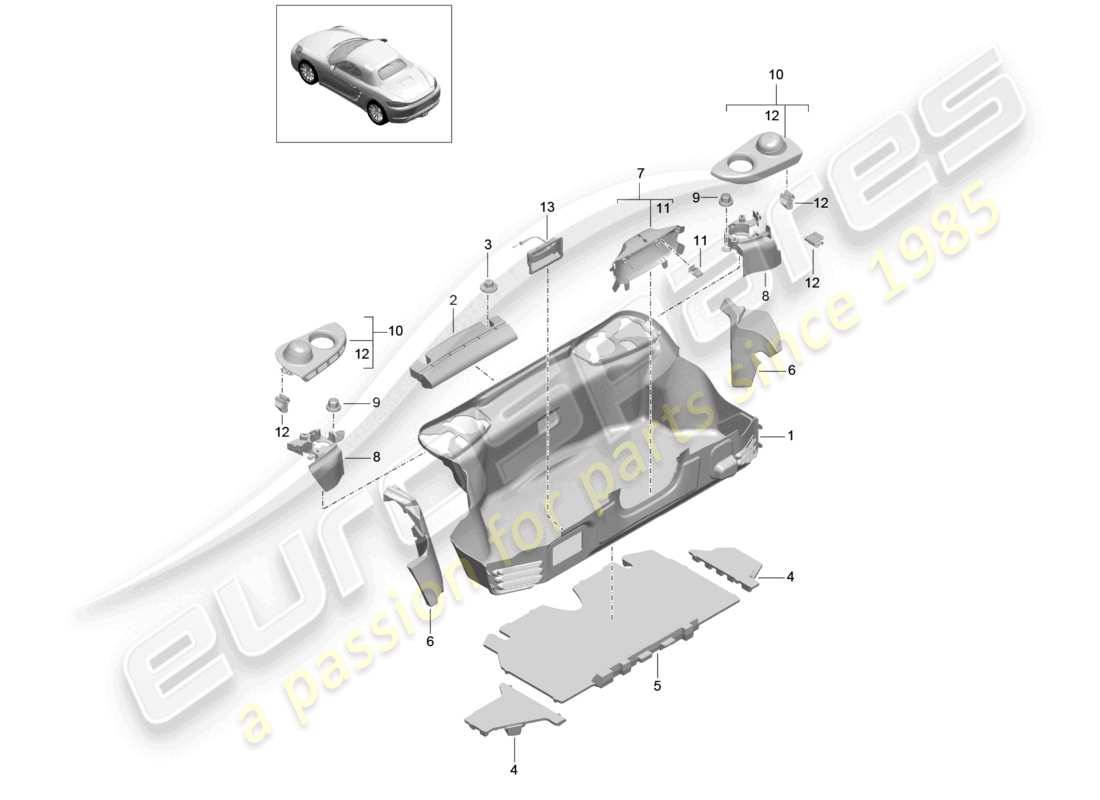 porsche 2025 (718 boxster) luggage compartment trim rear part diagram