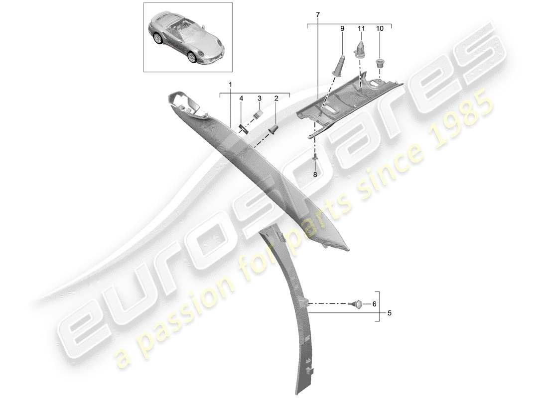 porsche 991 turbo (2018) a-pillar parts diagram