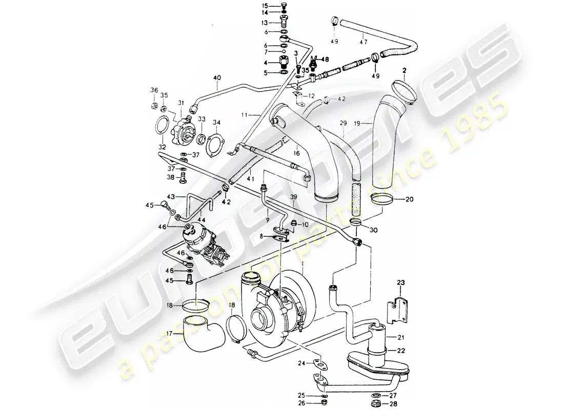 porsche 1994 (964) turbocharging - oil supply - for - exhaust gas turbocharger parts diagram