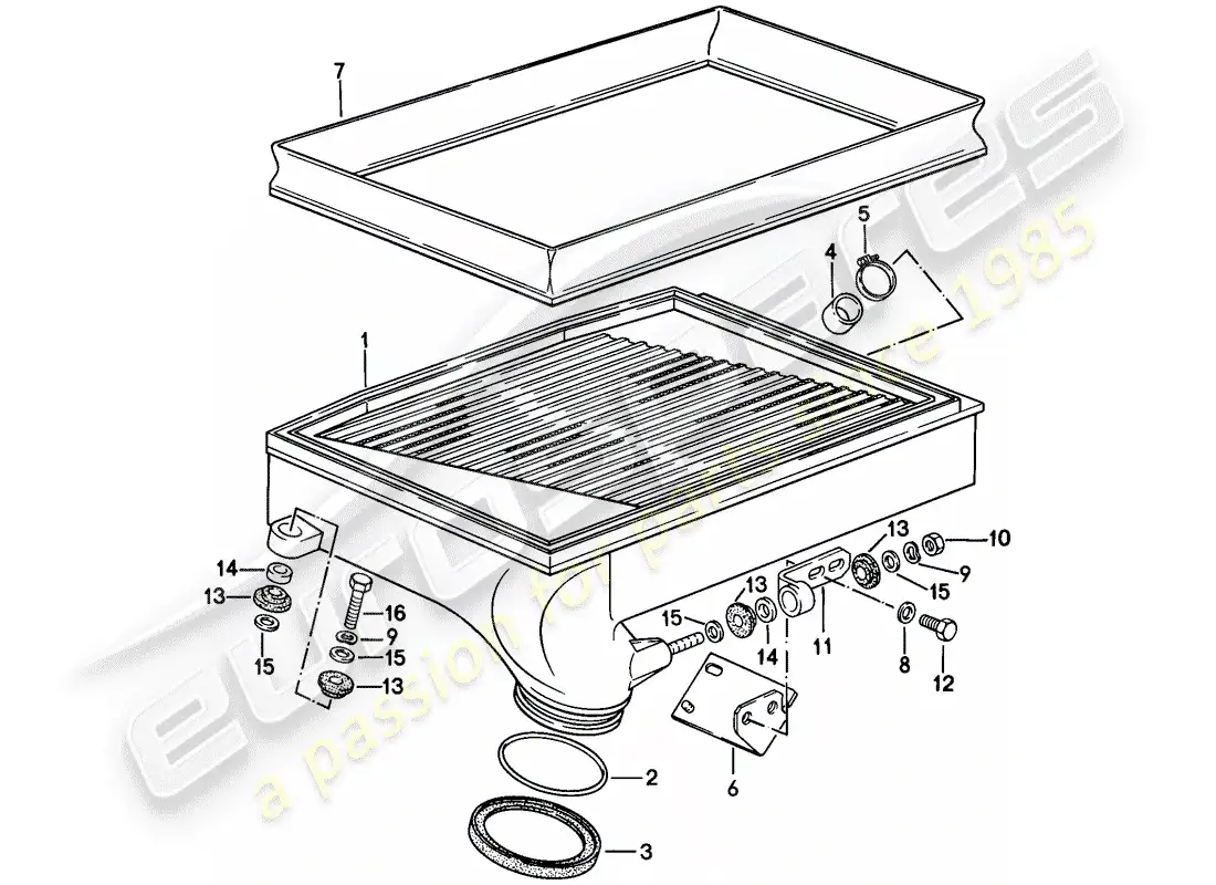 porsche 1985 (911) charge air cooler parts diagram